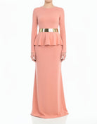 Blush Classic Long Sleeve Peplum Modest Maxi Dress