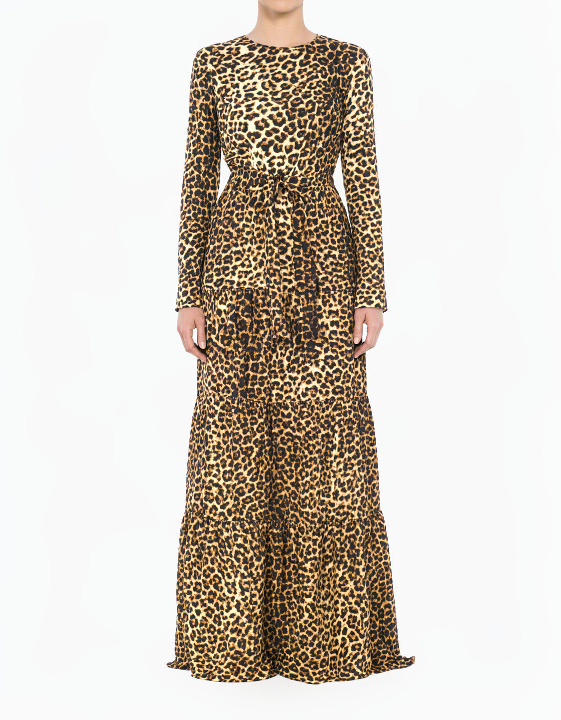 Brown Leopard Ponti-Di-Roma Tiered Modest Dress