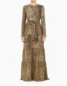 Brown Leopard Ponti-Di-Roma Tiered Modest Dress