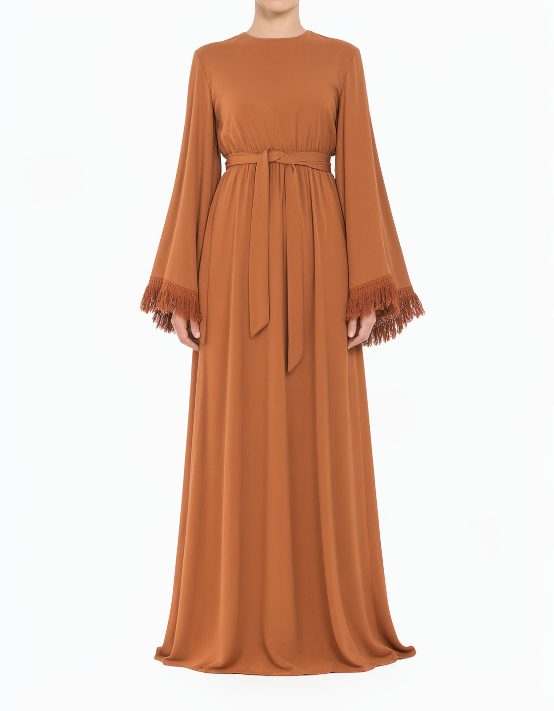Caramel Modest maxi dress Be captivated in tassel