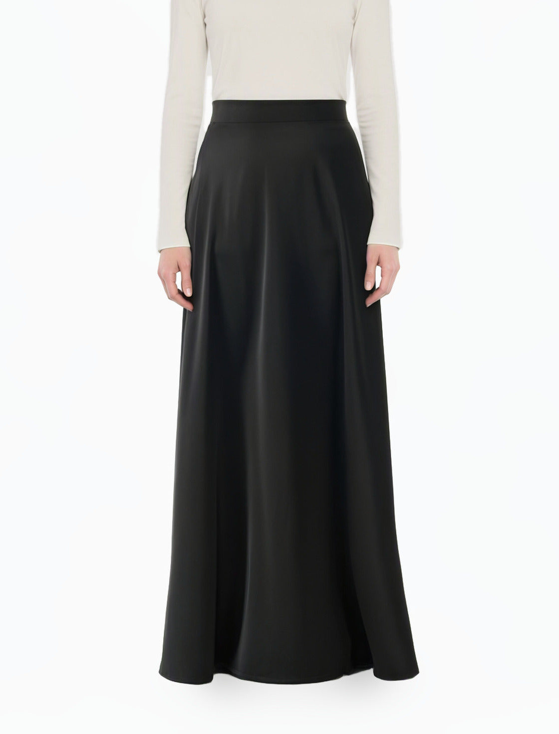 Black Modest Maxi Skirt Elegant Luxury Satin