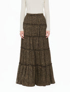 Black Wild Cheetah Tiered Modest Maxi Skirt
