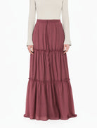 Dusty Rose Shimmer Chiffon Tiered Modest Maxi Skirt