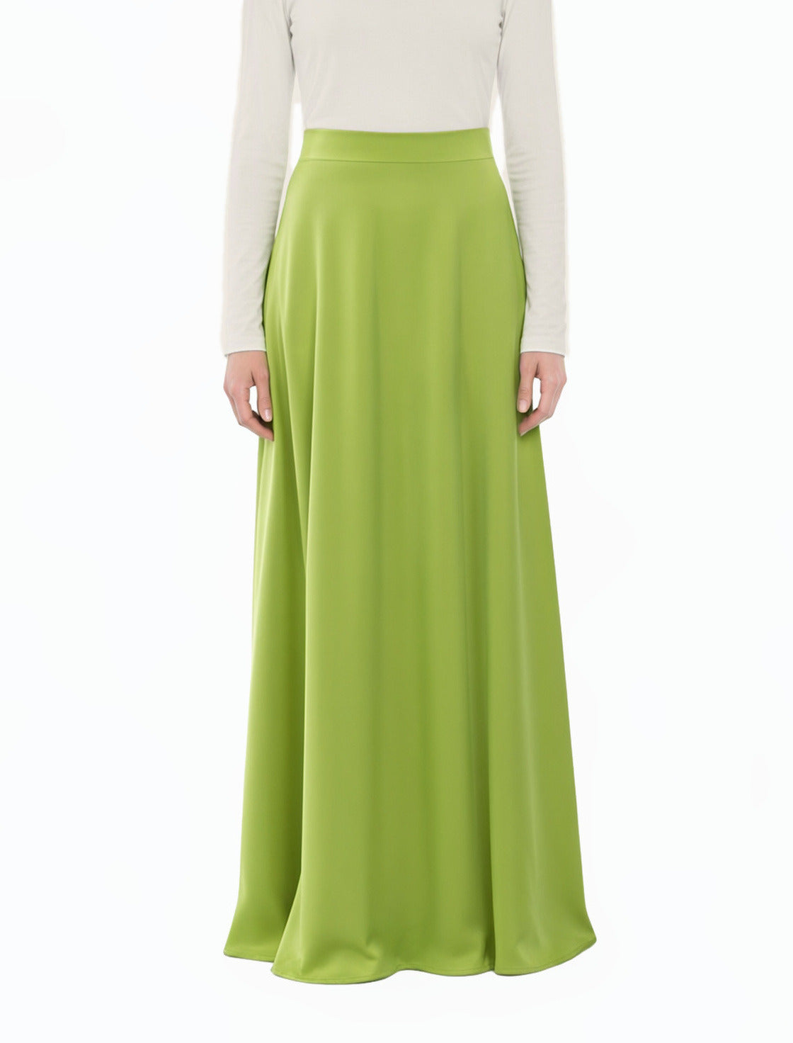 Pear Green Modest Maxi Skirt Elegant Luxury Satin