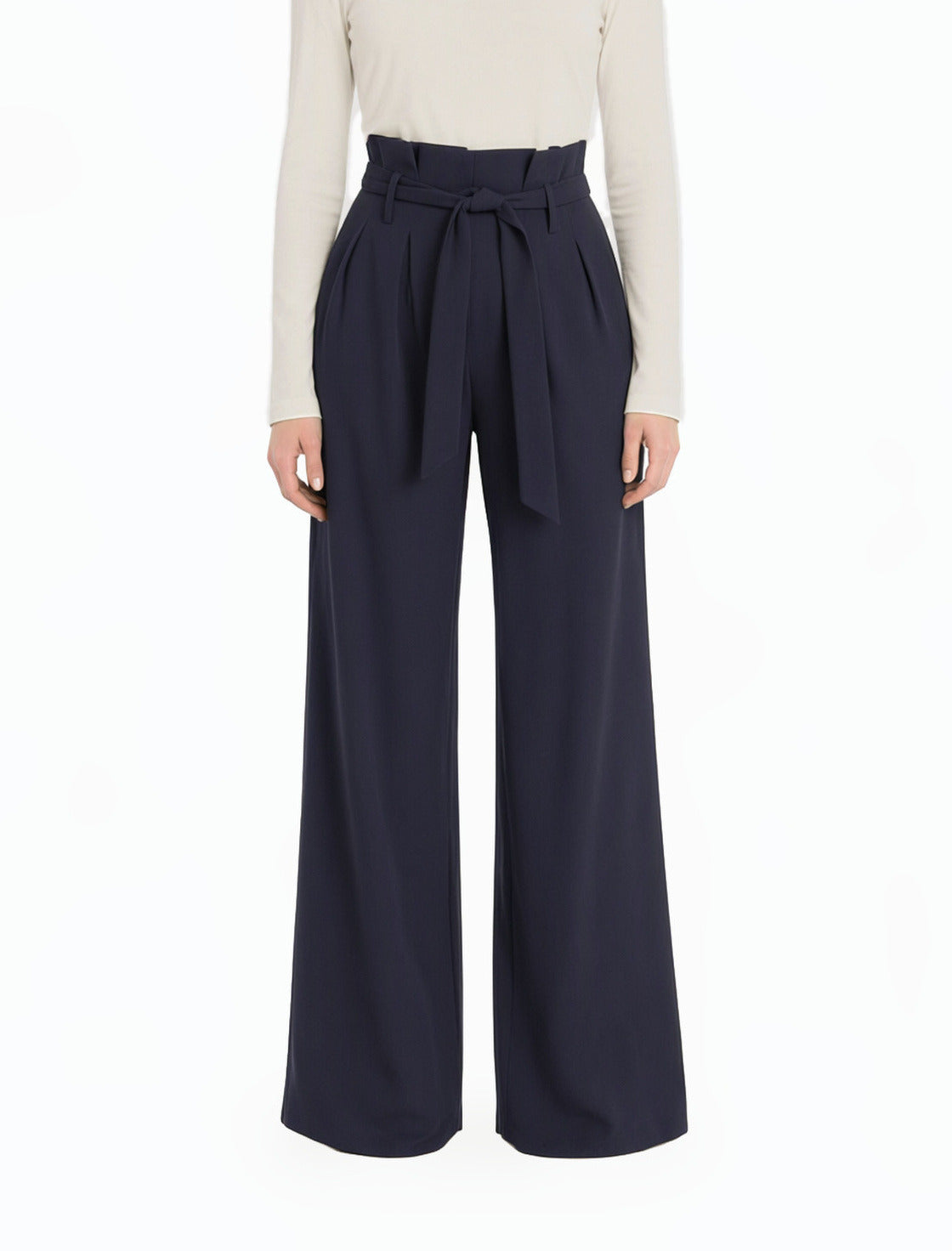 Navy Blue high waist pleats modest trousers