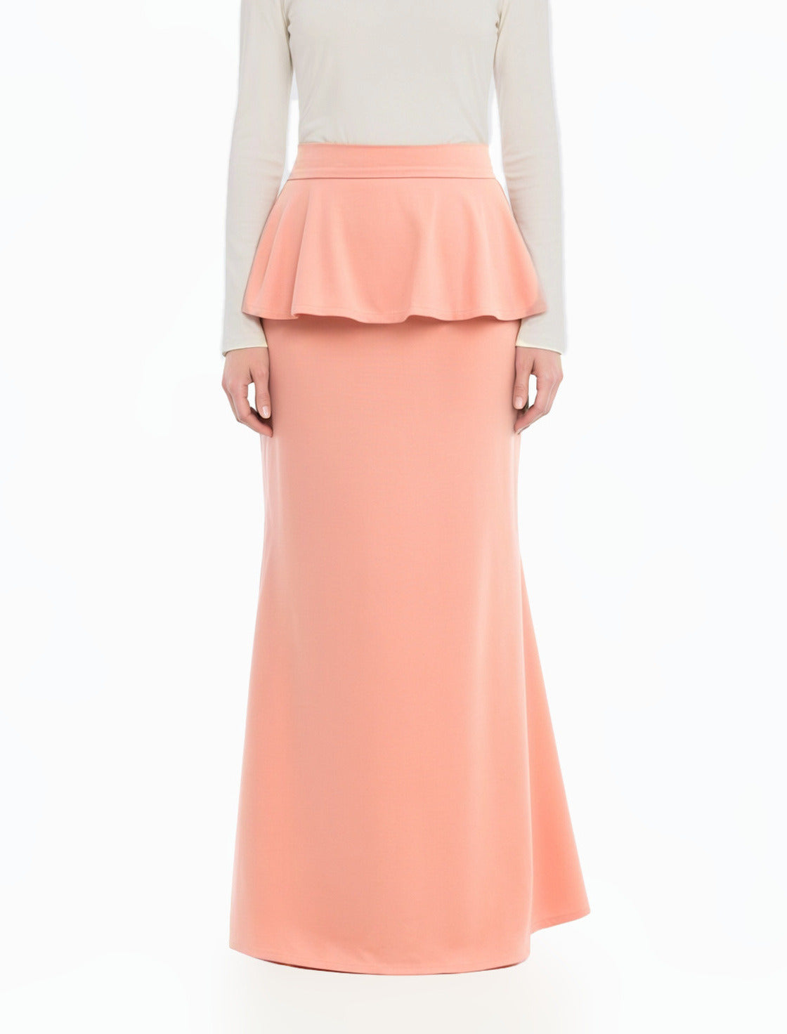 LightSalmon Peplum Modest Maxi Skirt