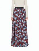 Maroon Floral Pleated Modest Maxi Skirt