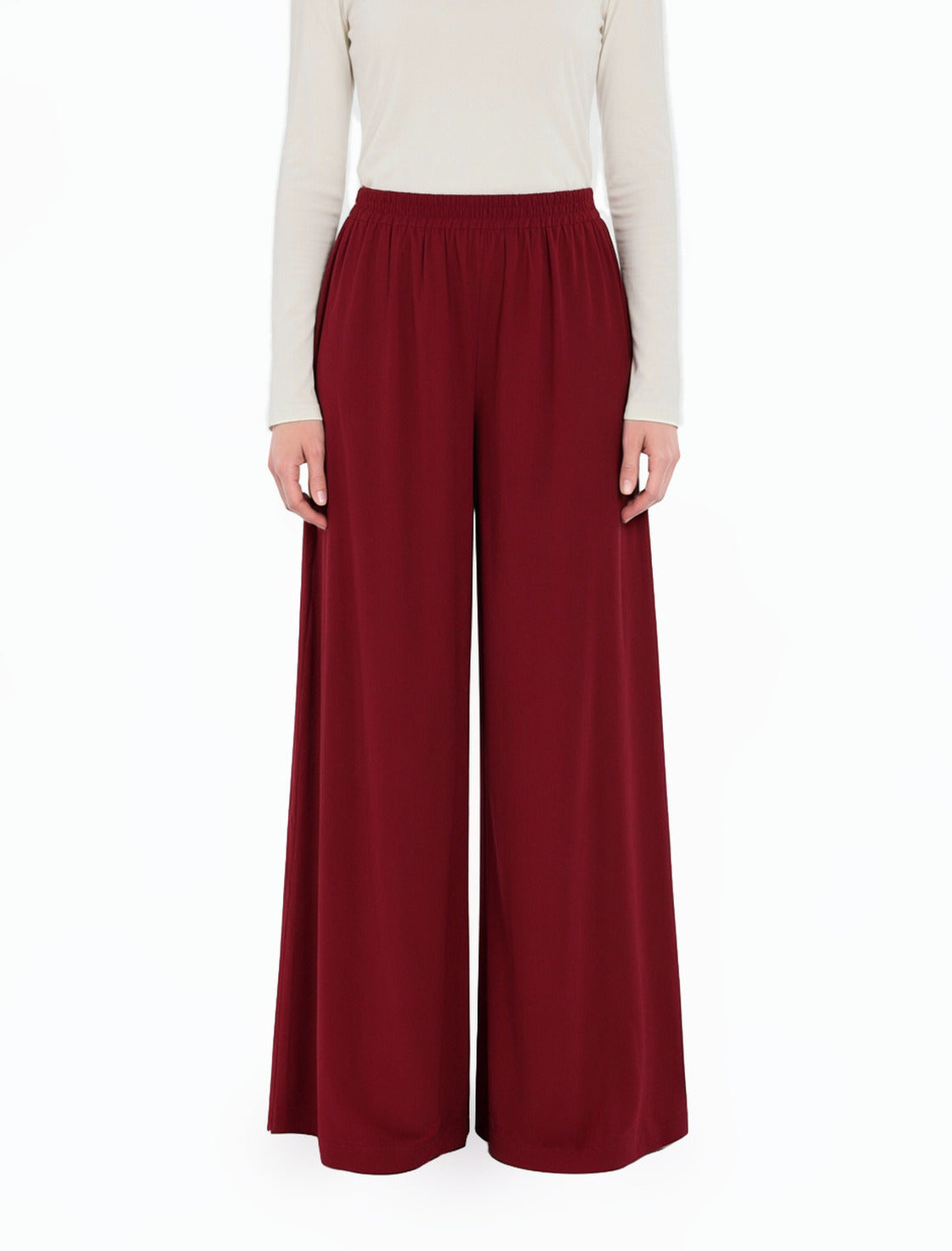 Maroon Wide-Leg Pants
