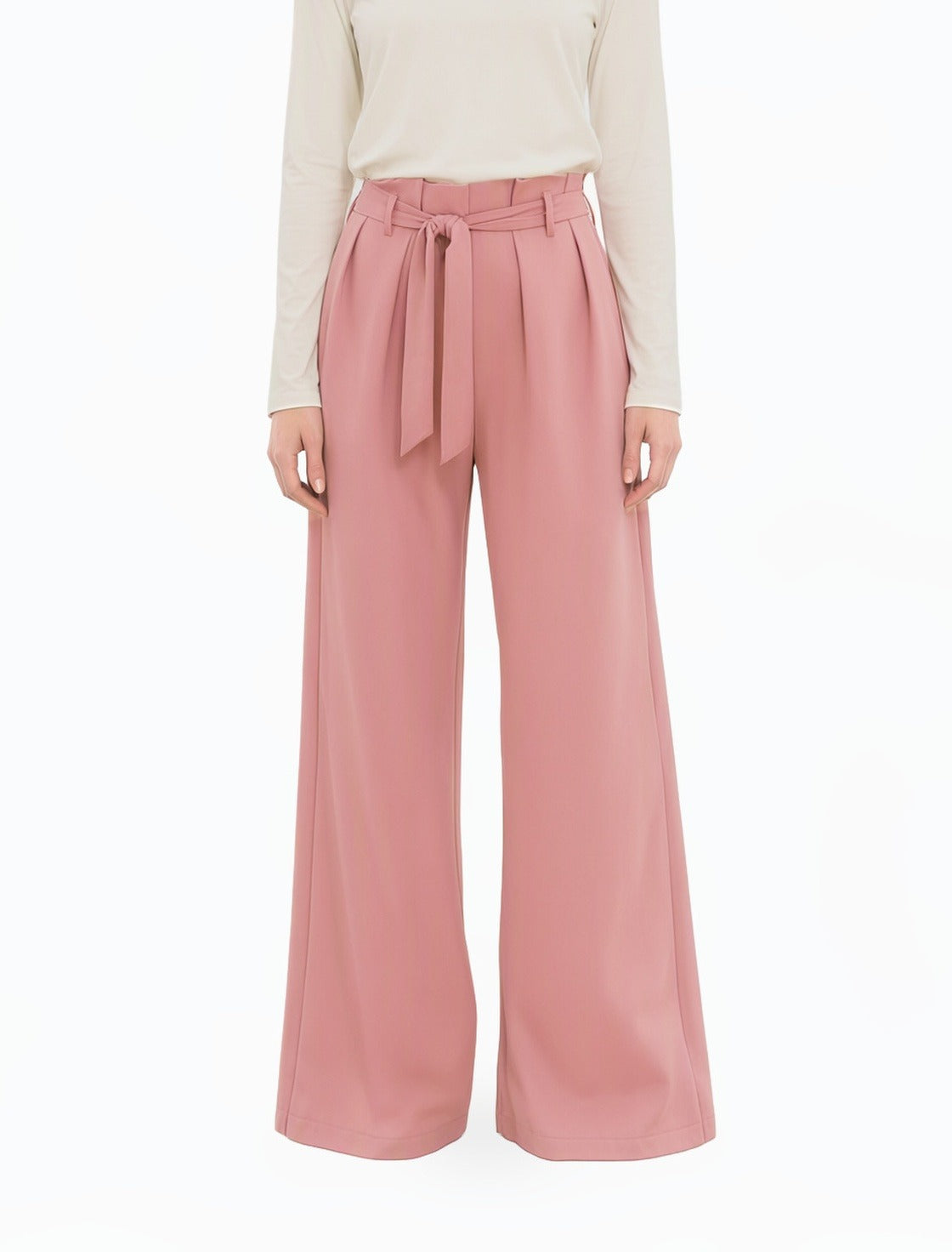 Mauve high waist pleats modest trousers