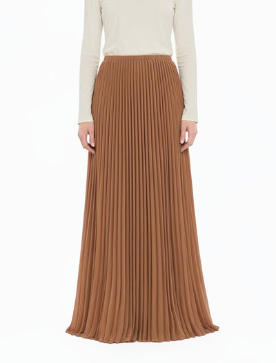 Mocha Pleated Chiffon Modest Maxi Skirt