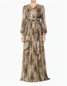 Chestnut Brown Cheetah Floral Modest Maxi Dress