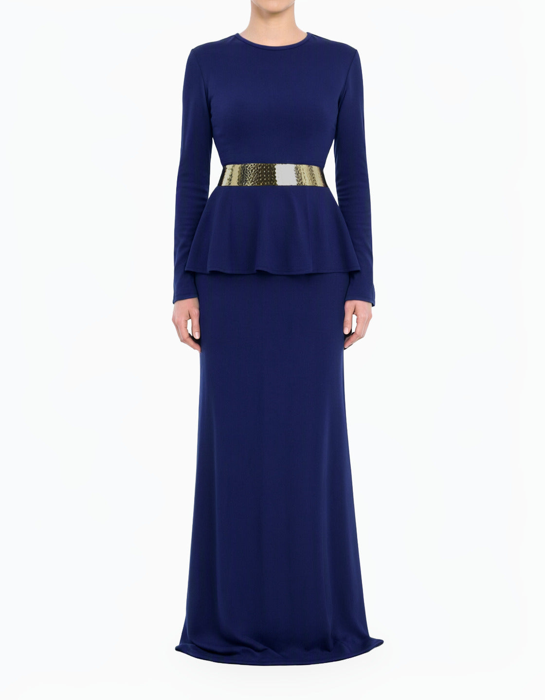 Black Classic Long Sleeve Peplum Modest Maxi Dress