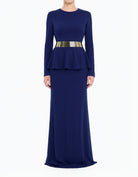 Black Classic Long Sleeve Peplum Modest Maxi Dress