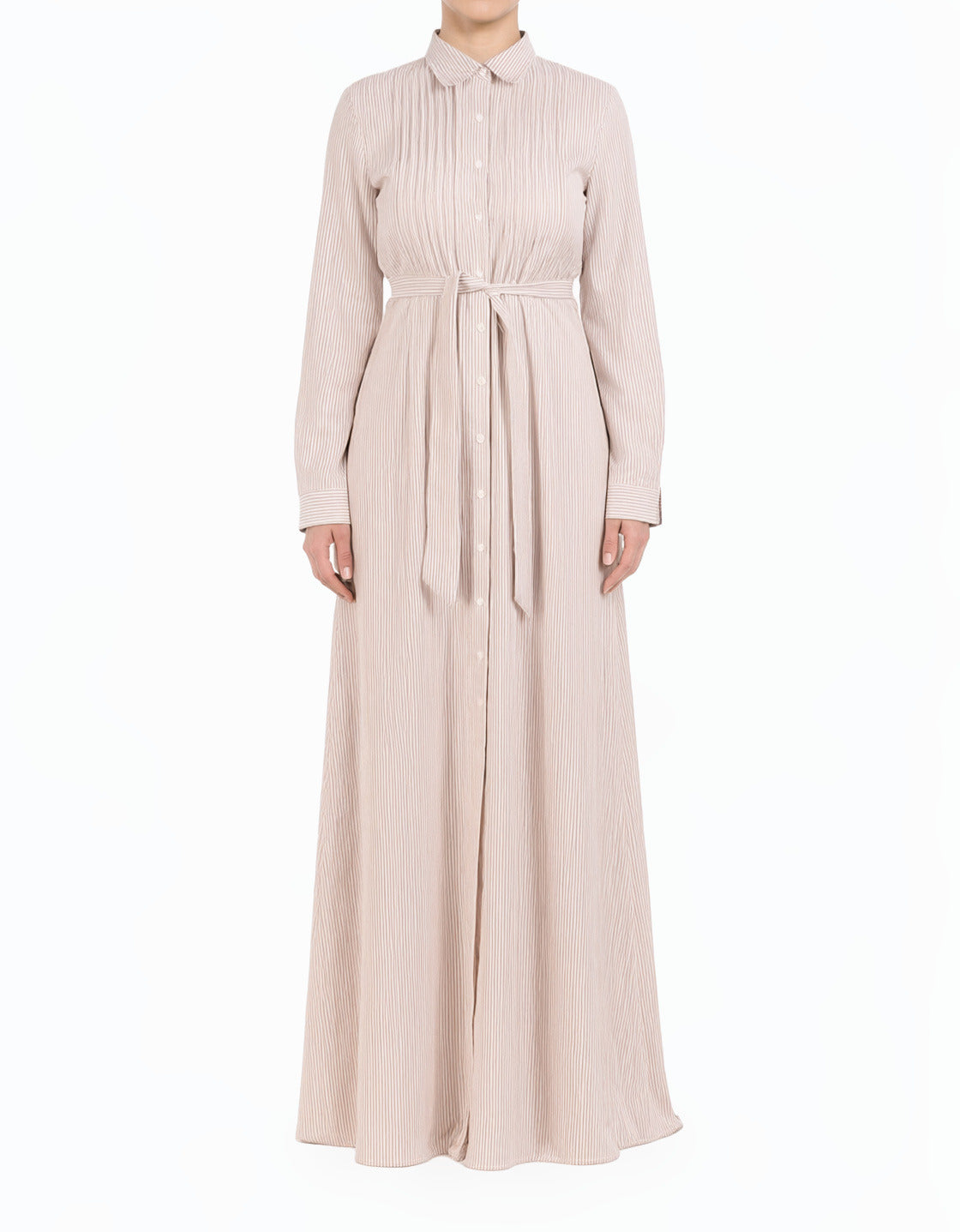 Blush Striped Button Down Modest Maxi Dress