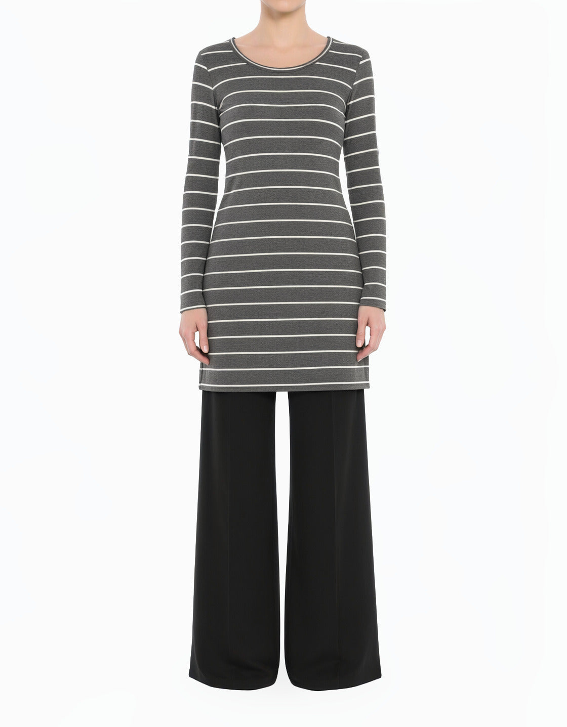 Gray Cotton-striped midi top