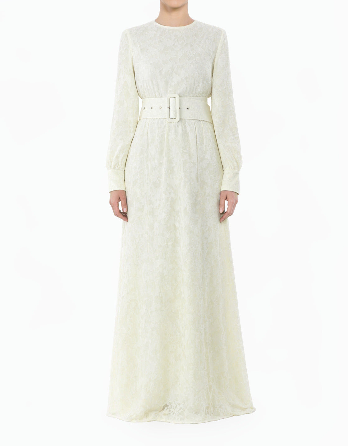 Cream Burnout Floral Modest Maxi Dress with Belt