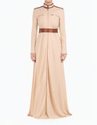 Cream Nadia Leather Detail Modest Maxi Dress