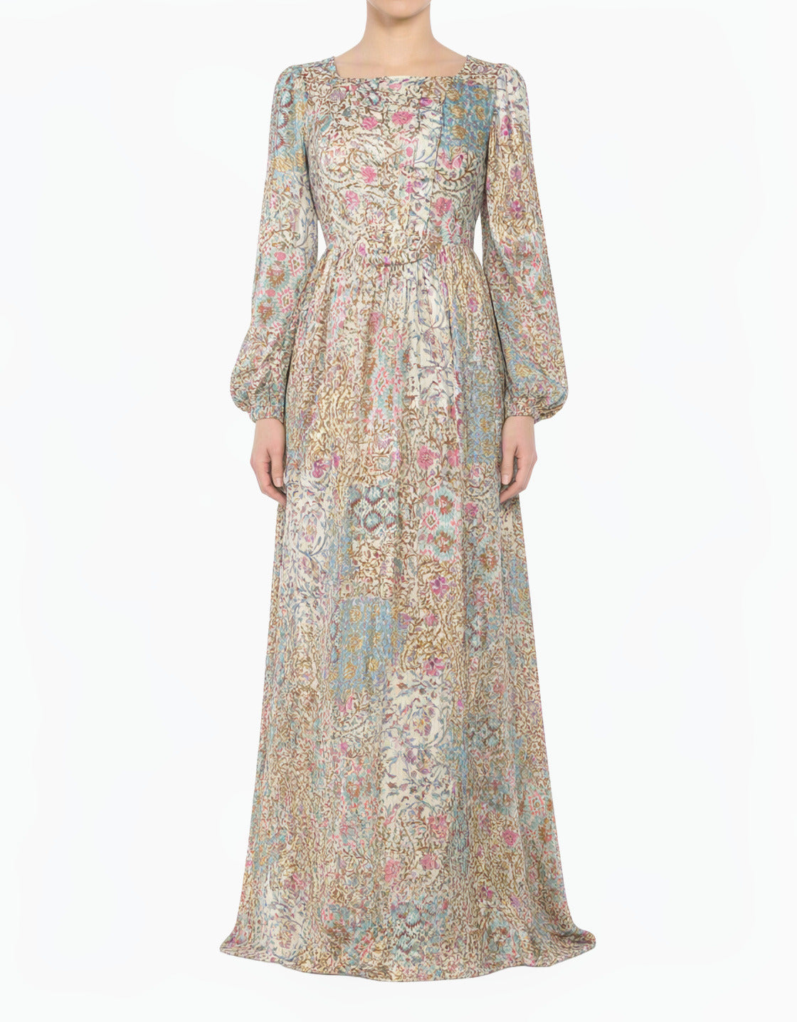 Cream Pretty Fatima Floral Corset Modest Maxi Dress