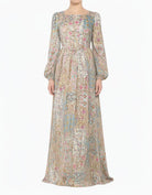 Cream Pretty Fatima Floral Corset Modest Maxi Dress