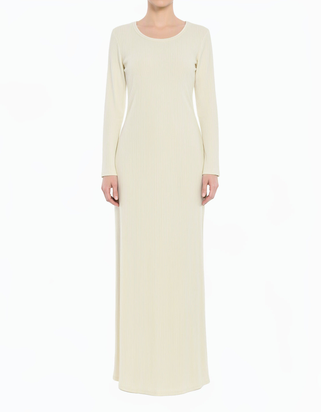 cream Sadia Ribbed Round Neck Modest Maxi Dress