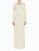 cream Sadia Ribbed Round Neck Modest Maxi Dress