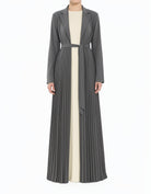 Dark Gray Pearly Veil Pleated Modest Cardigan Abaya