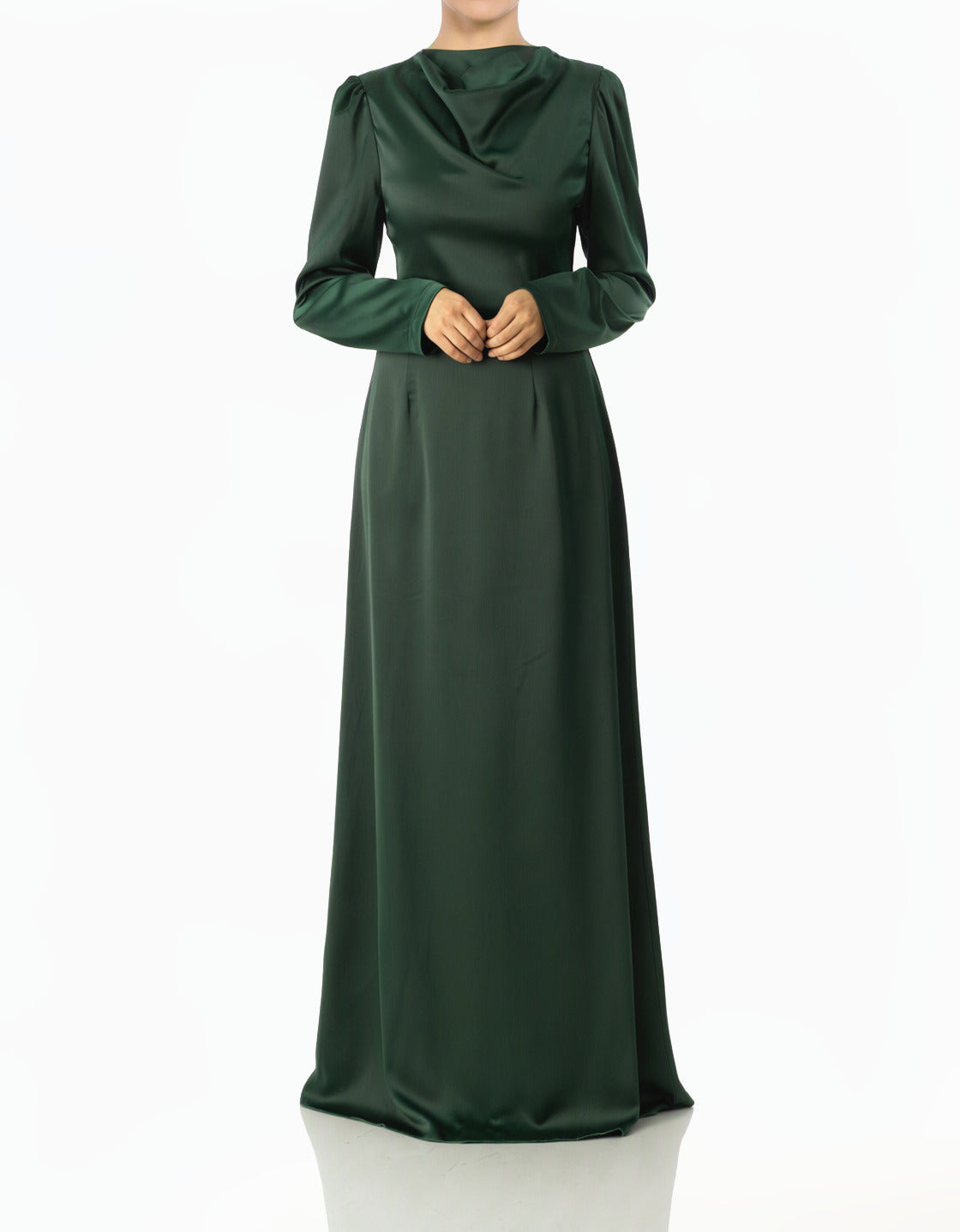 Deep Green Majestic Modern Elegance Satin Modest Maxi Dress