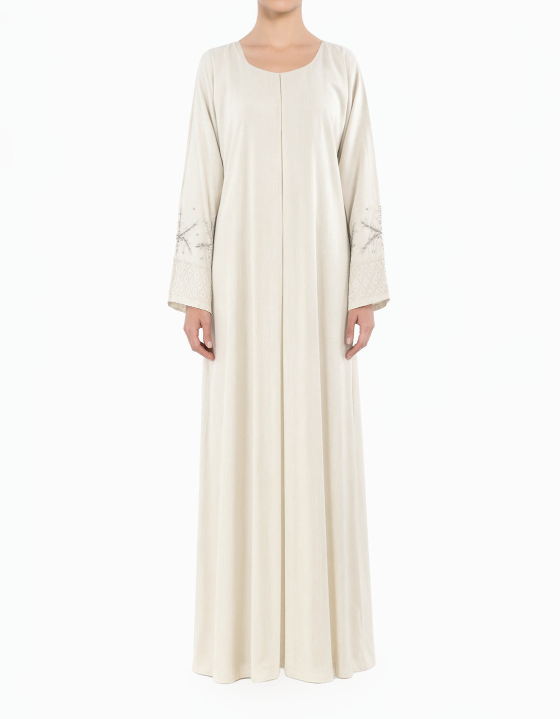 Elegant Beige Sleeve Abaya Maxi Dress with Matching Scarf