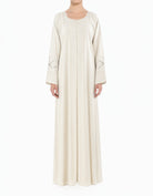 Elegant Beige Sleeve Abaya Maxi Dress with Matching Scarf