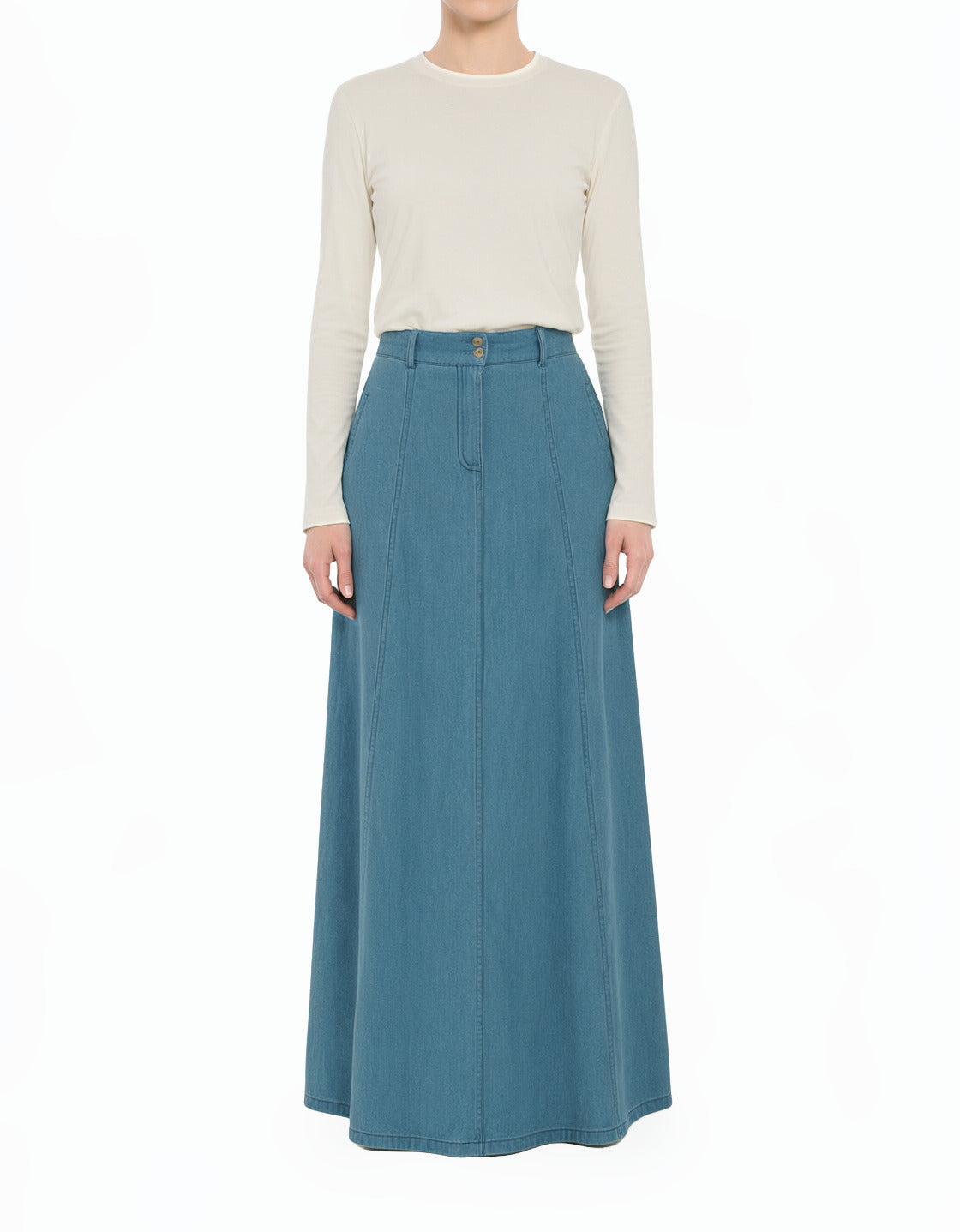 Soft-Wash Modest Denim Maxi Skirt