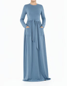 Dusty Blue Anisa cotton long sleeve modest dress