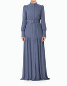 Dusty Blue Button Down Shirt Chiffon Modest Dress