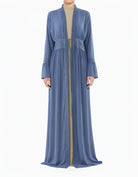 Dusty Blue Hayati embroidery detail chiffon abaya
