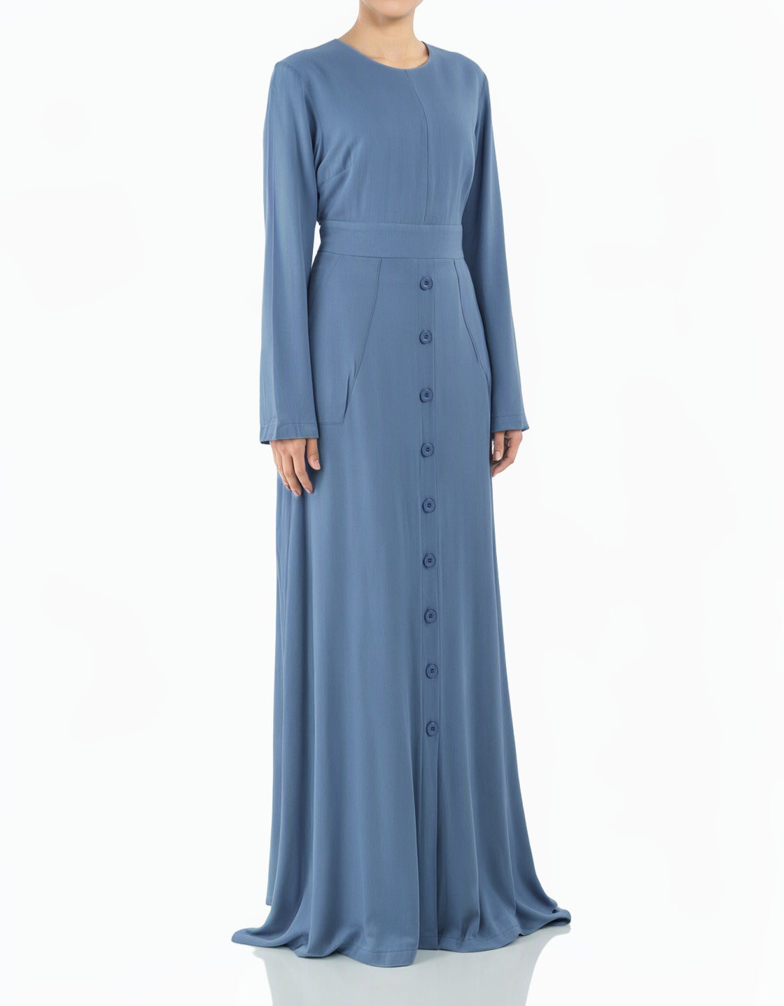 Dusty Blue Manal button down Modal modest maxi dress