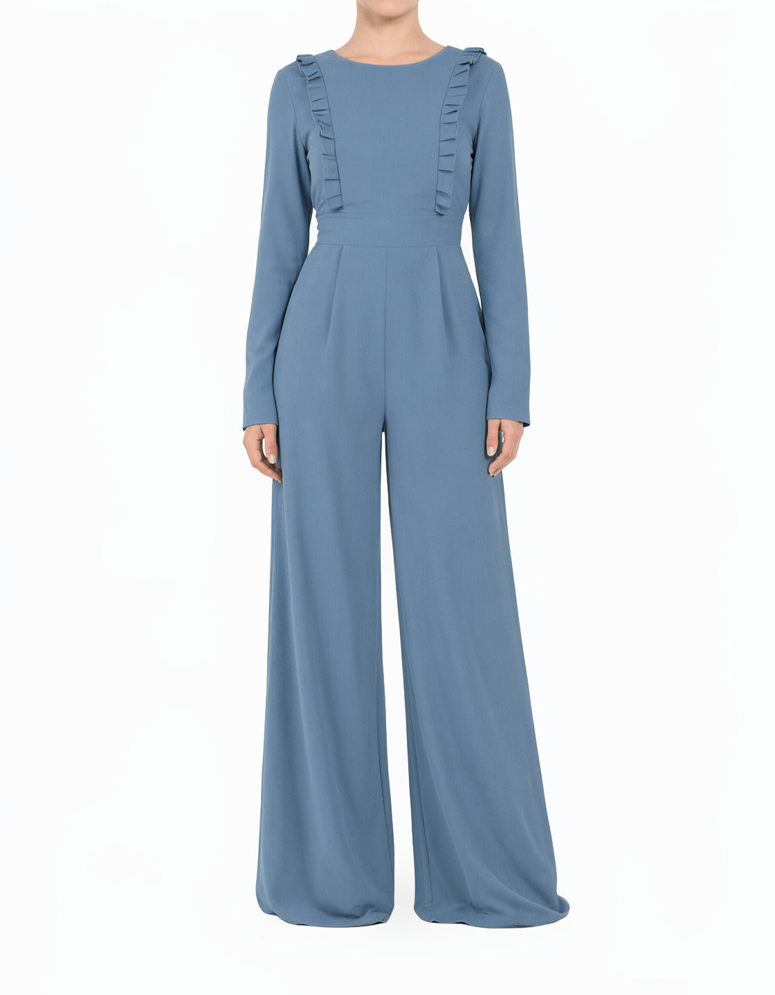 Dusty Blue ruffles modest jumpsuit