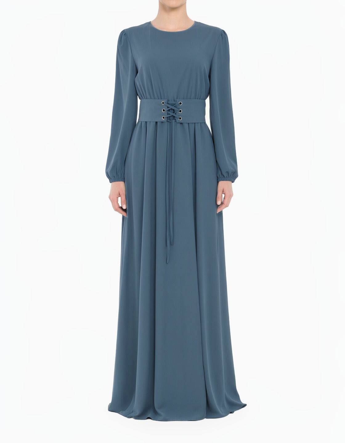 Dusty Blue Yusra Elegant Edgy Modest Maxi Dress