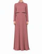 Dusty rose Aurora Crepe High Neck Crop Modest Dress
