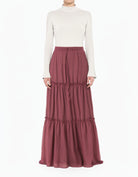 Dusty Rose Shimmer Chiffon Tiered Modest Maxi Skirt