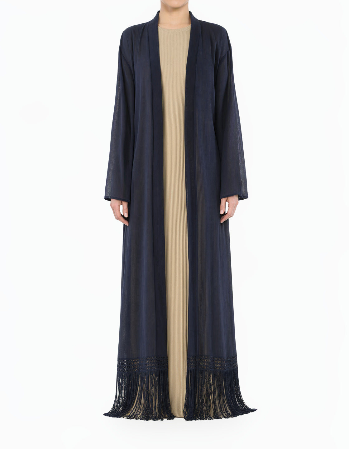 Navy Maxi cardigan abaya Effortlessly chic fringe