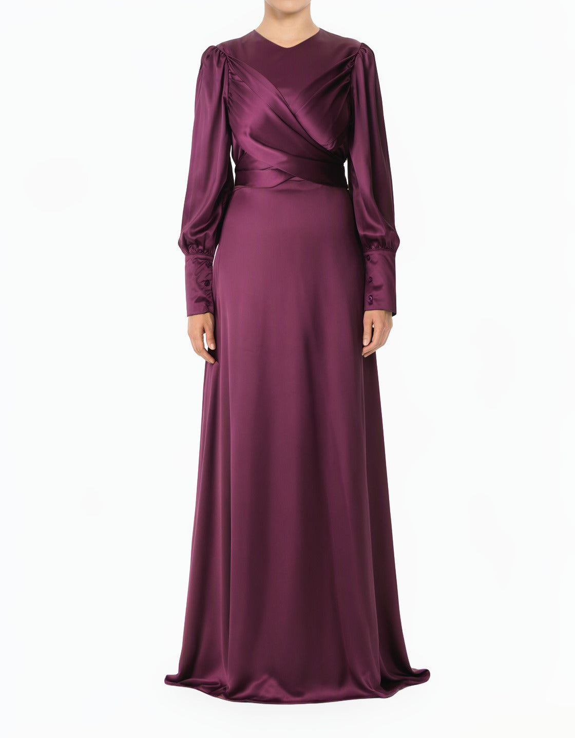 Eggplant Sleek and Classy Satin Modest Maxi Dress
