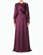 Eggplant Sleek and Classy Satin Modest Maxi Dress