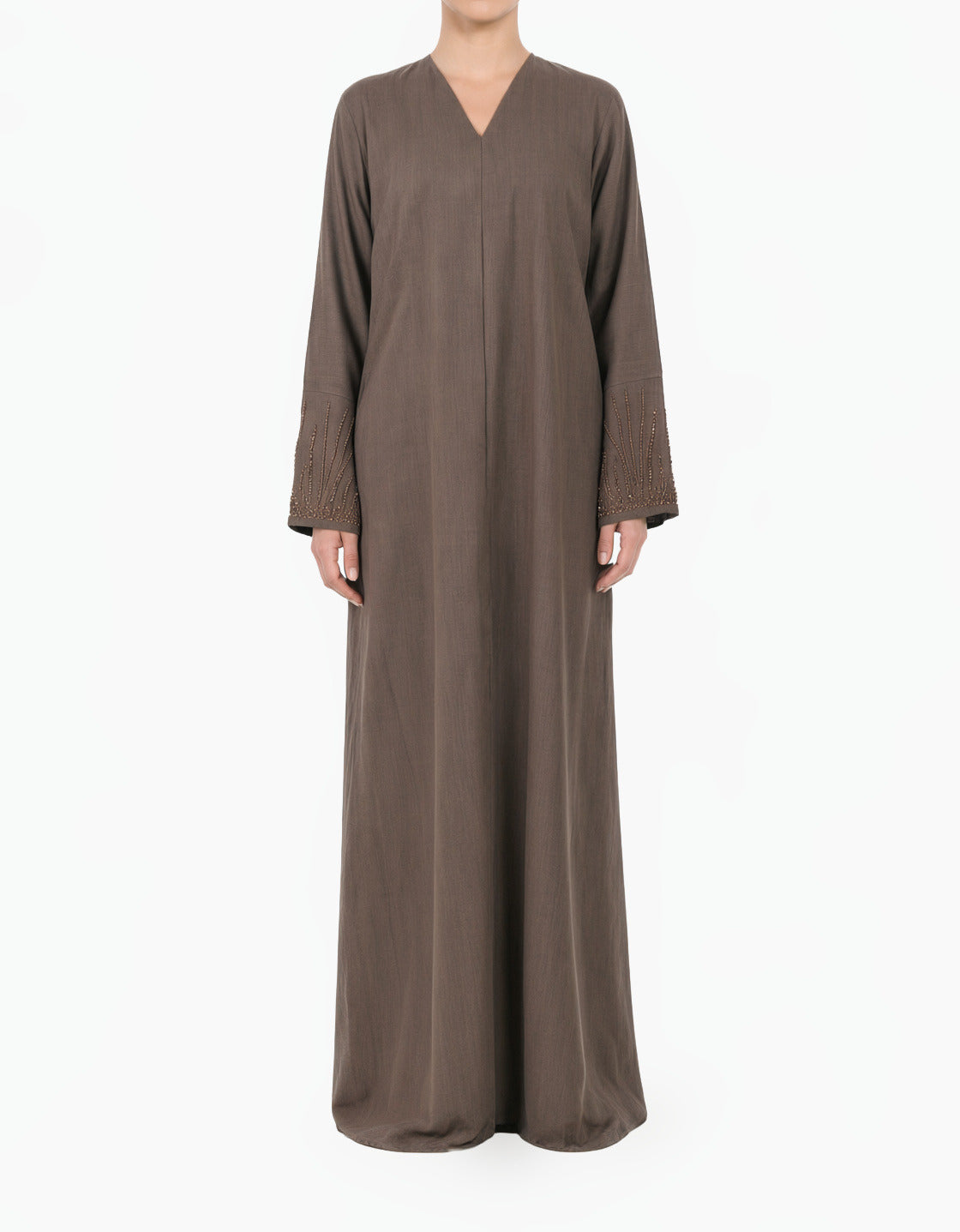 Elegant brown Sleeve Abaya Maxi Dress with Matching Scarf
