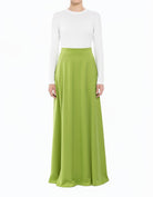 Pear Green Modest Maxi Skirt Elegant Luxury Satin