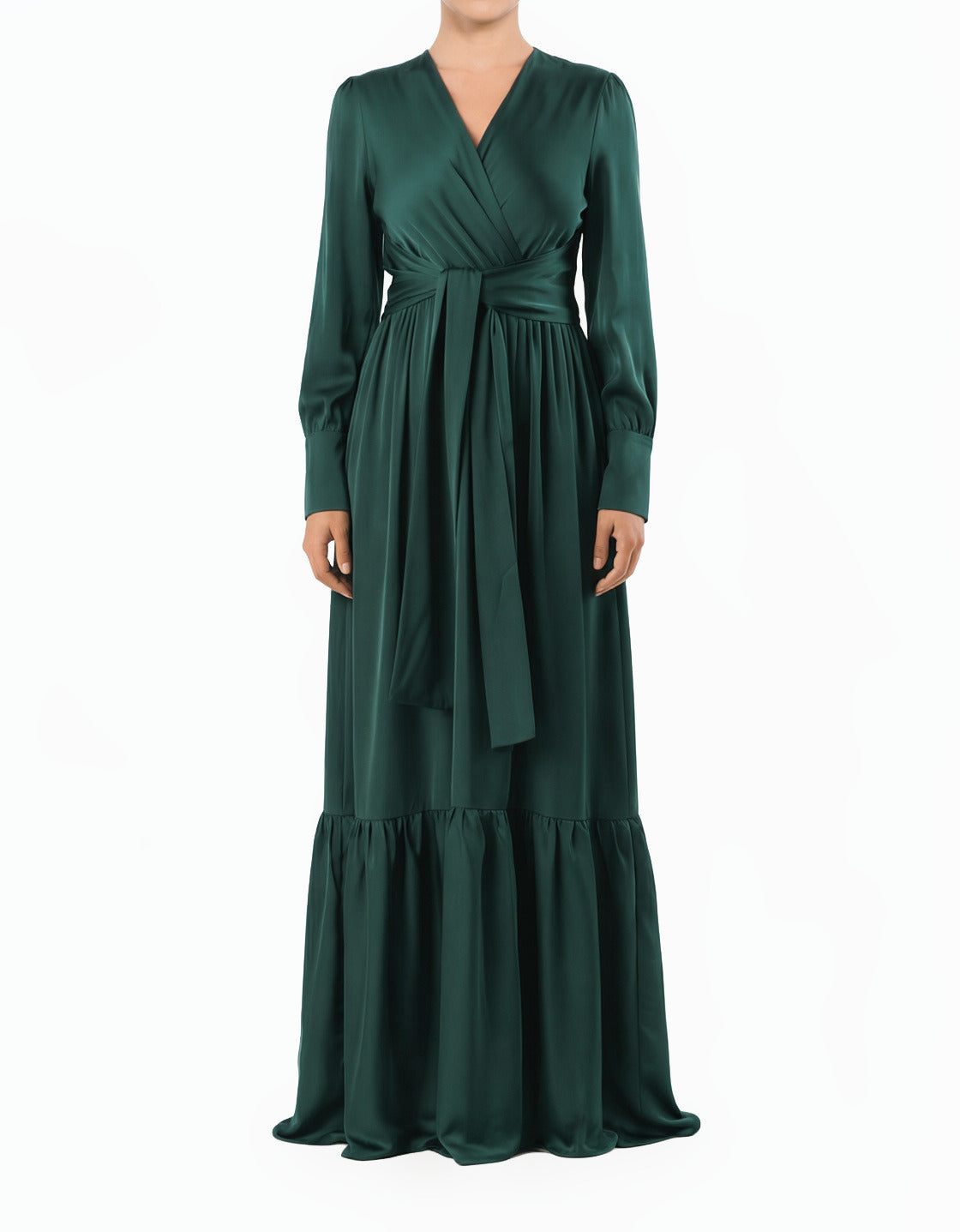 Emerald Dancing With You pretty satin Long sleeve Maxi dress