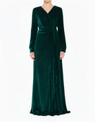 Emerald wrapped velvet long sleeve modest maxi dress
