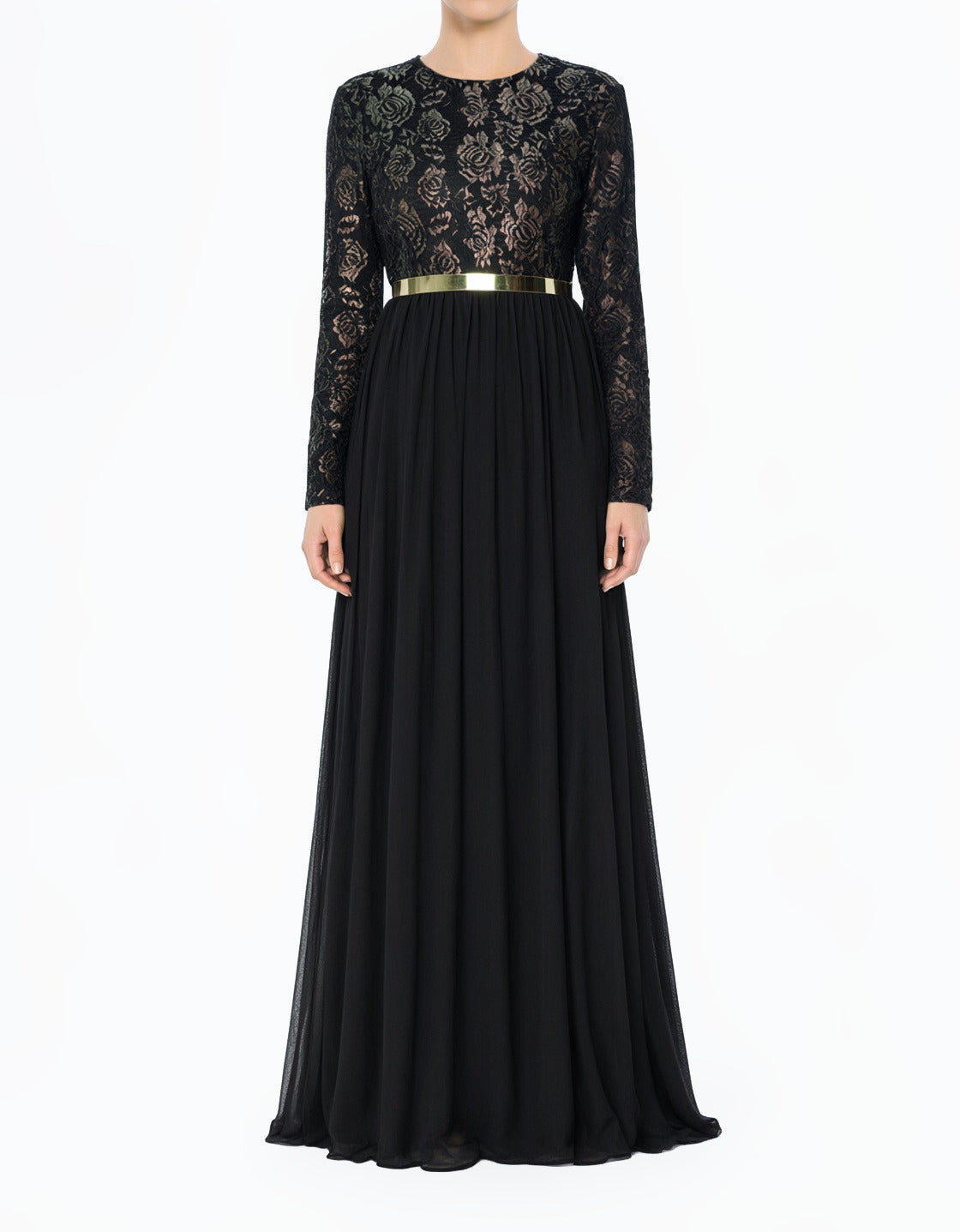 Black Fairytale Lace Detail Chiffon Modest Dress