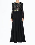 Black Fairytale Lace Detail Chiffon Modest Dress