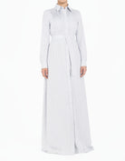 Gray Striped Button Down Modest Maxi Dress