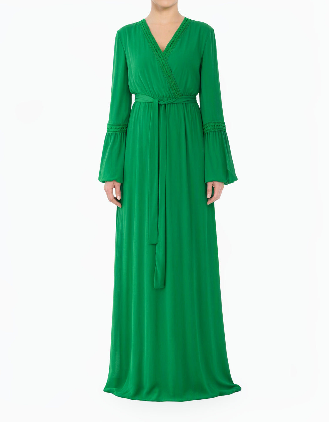 Green Modest dress Ayesha v-neck lace details