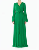 Green Modest dress Ayesha v-neck lace details